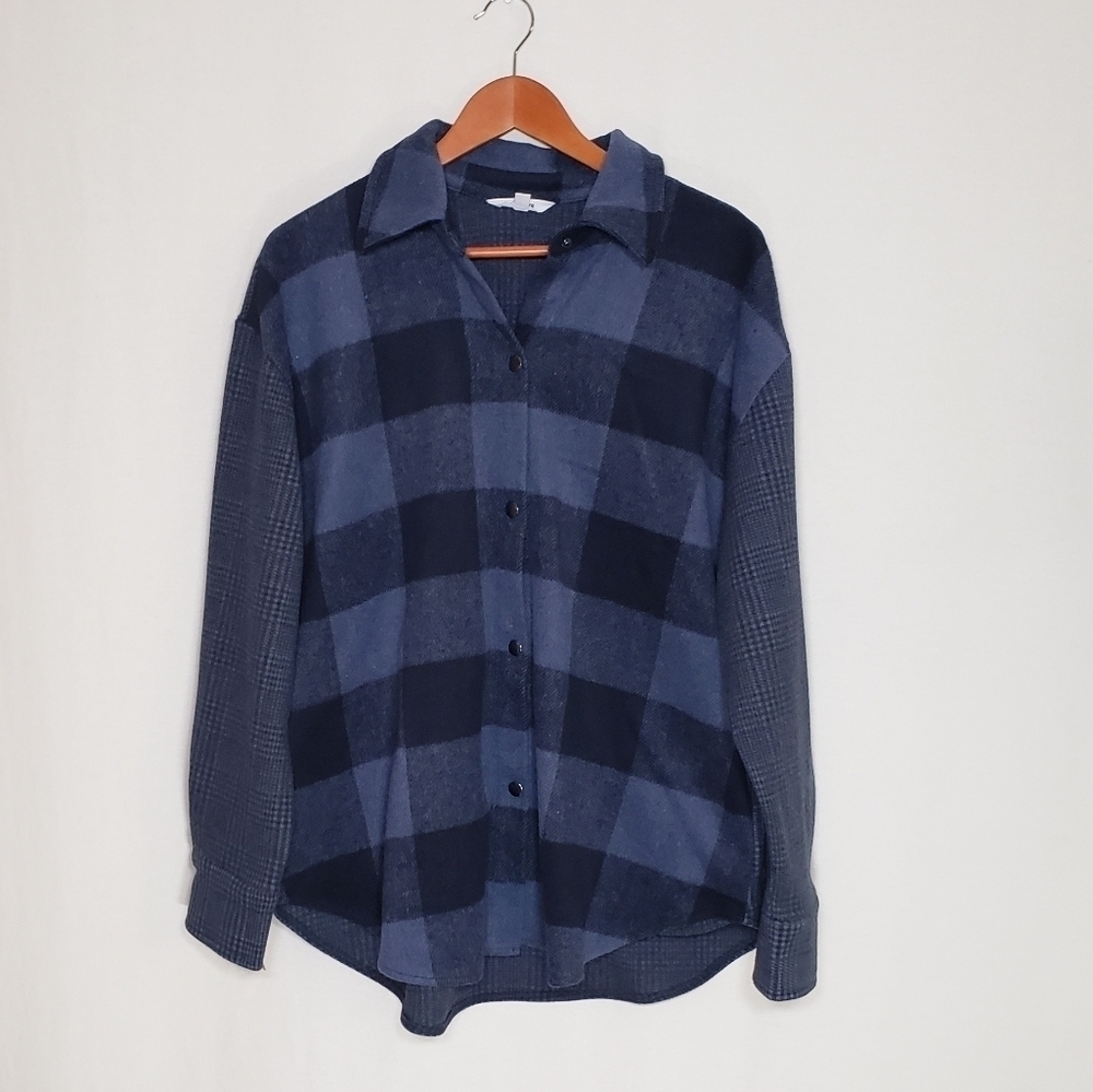 Steve Madden Women's Sophia Shacket Jacket Blue Black Plaid size L